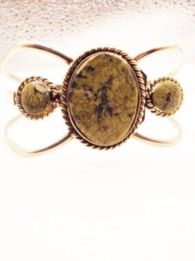 FOR FUN & FASHION STICHTITE JASPER STONE SILVERY ADJUSTABLE CUFF BRACELET L